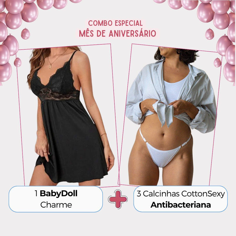 [PROMO EXCLUSIVA MÊS DE ANIVERSÁRIO] 1 BabyDoll Charme Preto + 3 CottonSexy
